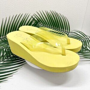 Jessica Simpson Meriana Wedge Flip Flop Thong Sandals Size 6M Yellow Slip On